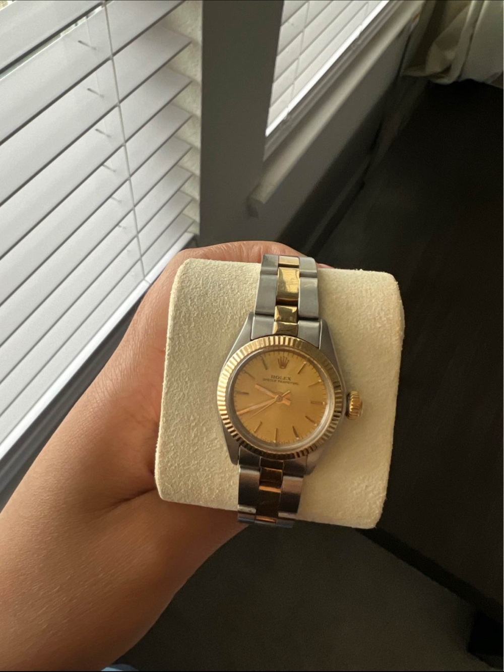 Rolex Women's Two-Tone Watch with Gold Dial and Silver Bracelet